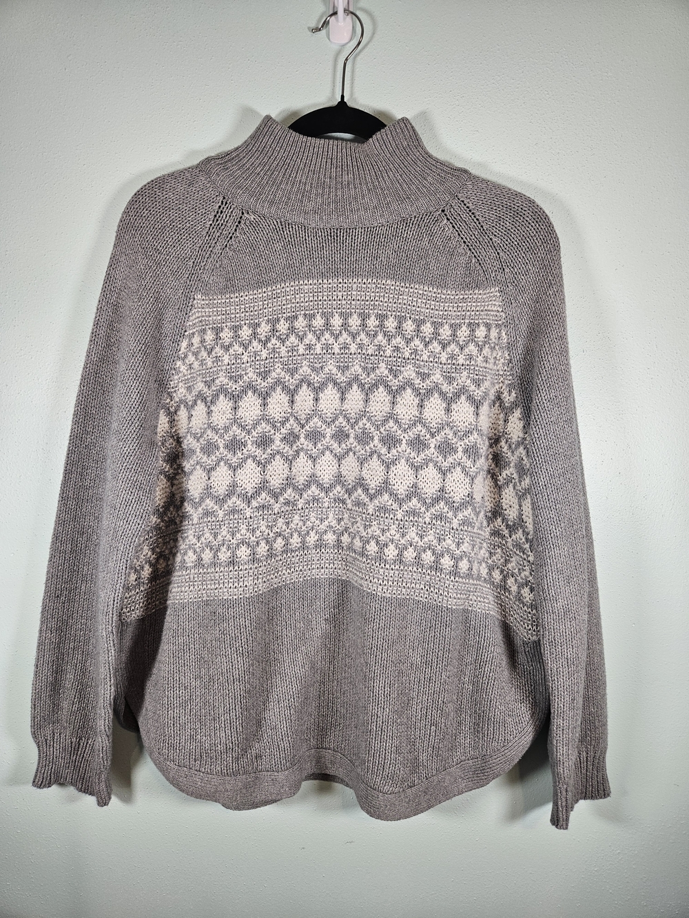 Chaps Taupe & Cream Mock Neck Fair Isle Pullover